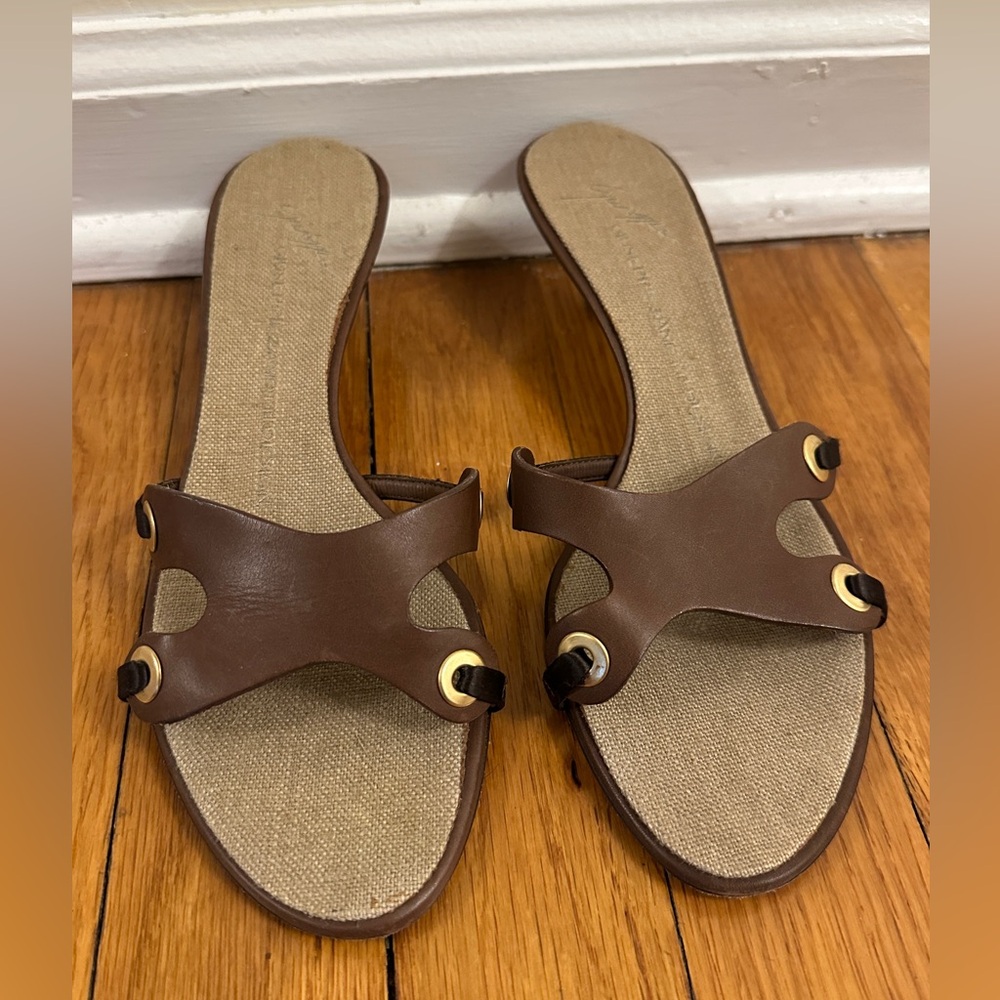 Sz 36.5 Vintage Giuseppe Zanotti Brown Leather Kitten Heels